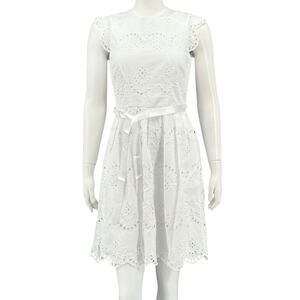 Dress Barn Dress Women 6 White Eyelet Scalloped Boho Dainty Cottagecore Summer‎